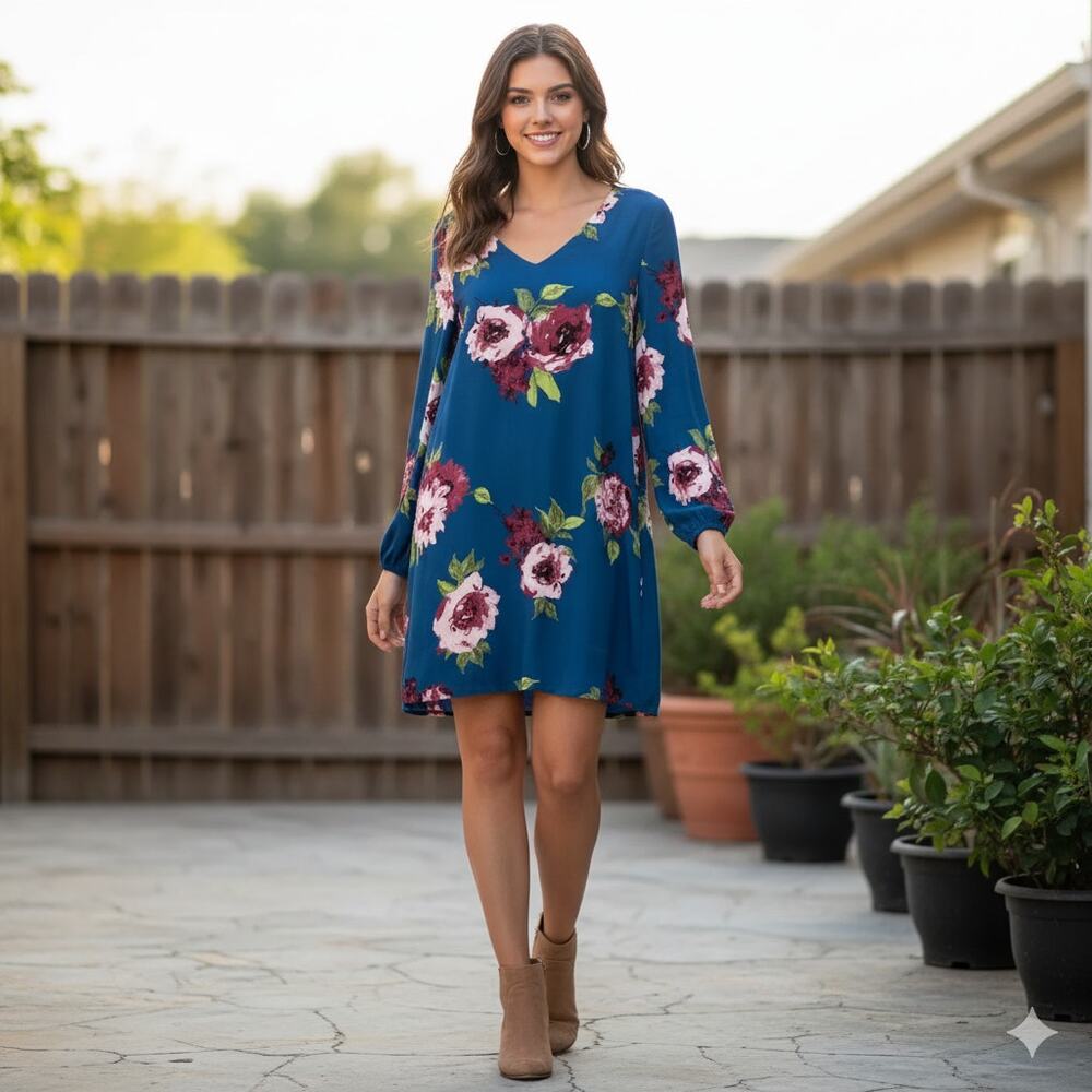 NWT Altar'd State Long Sleeve Dress Tunic V-Neck Floral Print Boho Size Small